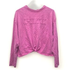 ​Victoria Secret Pink Pullover Sweater S - Pink Crew Neck Distressed Tie Front